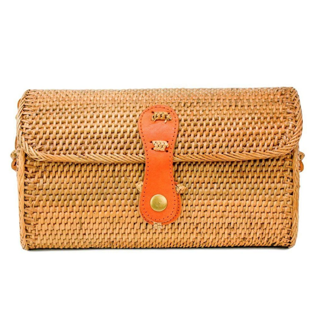 Rattan and Leather Messenger Bag