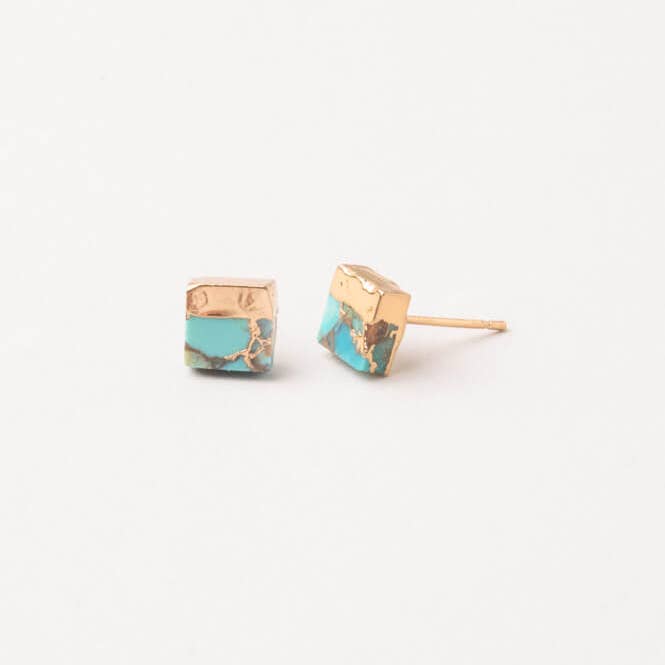 Square Gold Dipped Turquoise Stud Earrings