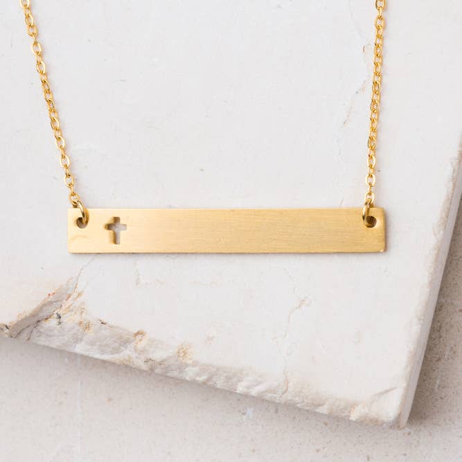 Cut Out Gold Cross Bar Necklace