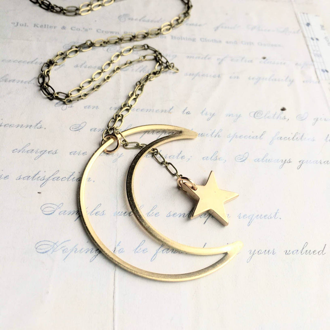 Star + Crescent Moon Lariat Necklace