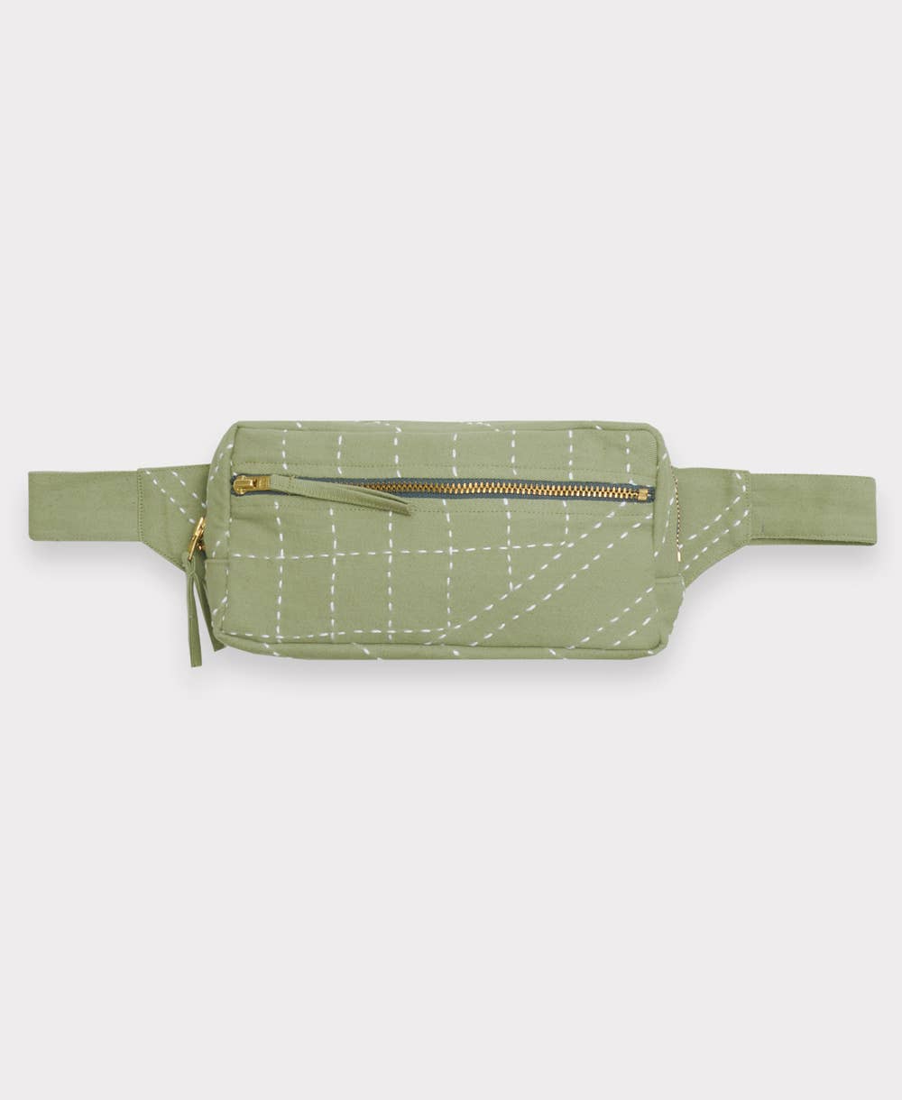 Sage Green Kantha Crossbody Belt Bag Fanny Pack