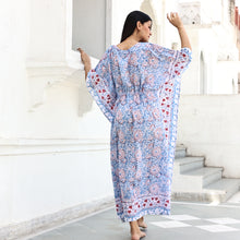 Load image into Gallery viewer, Red, White, and Blue Block Printed Kaftan Resort Dress
