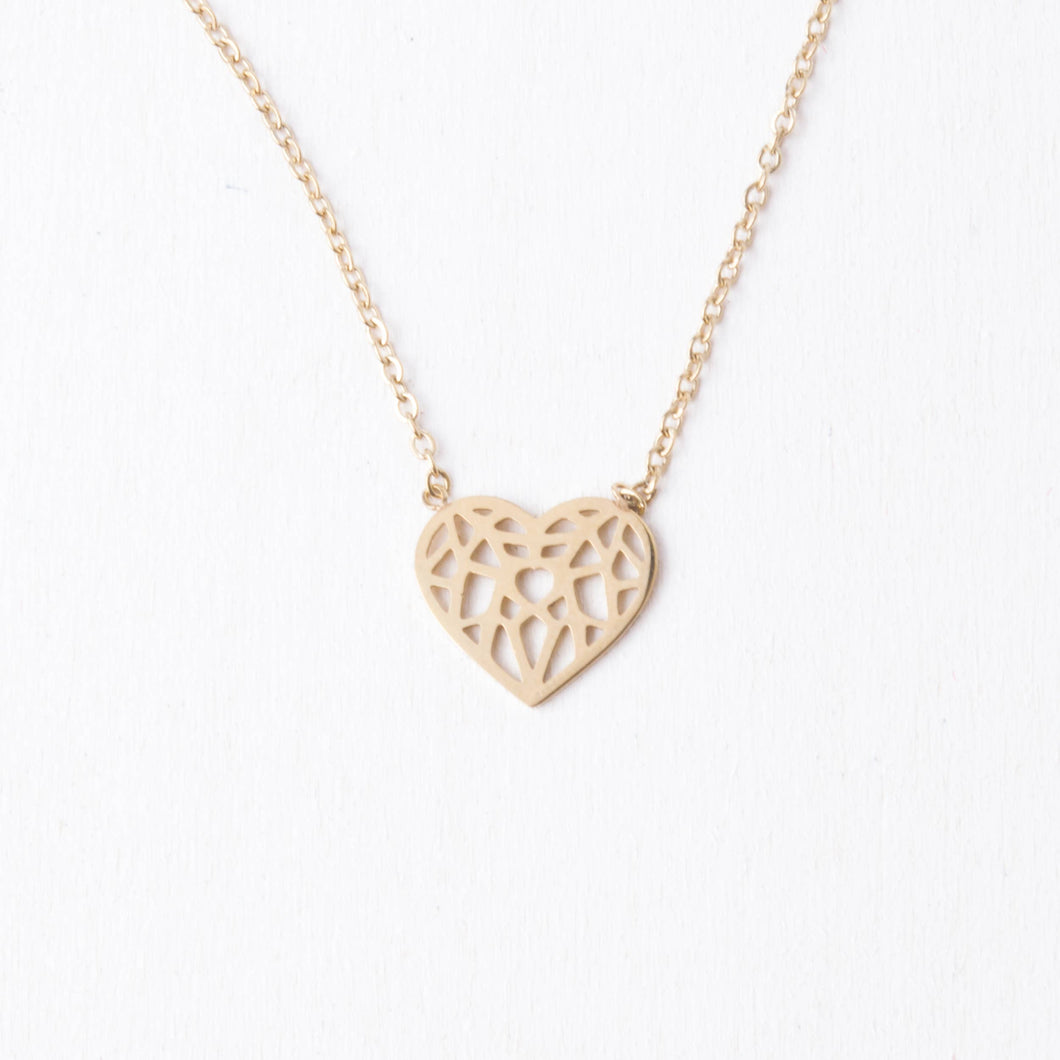 Mosaic Gold Heart Pendant Necklace