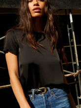 Load image into Gallery viewer, Black Sateen Boxy Crew Neck Tee
