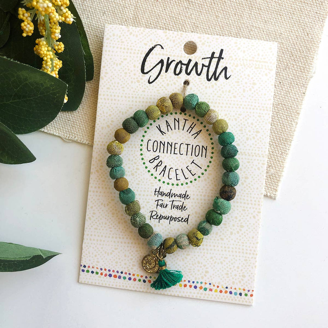 Green Kantha Connection Bracelet - Growth