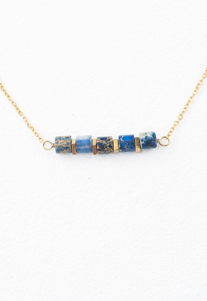 Stacked Cube Stones Necklace Multi - Lapis