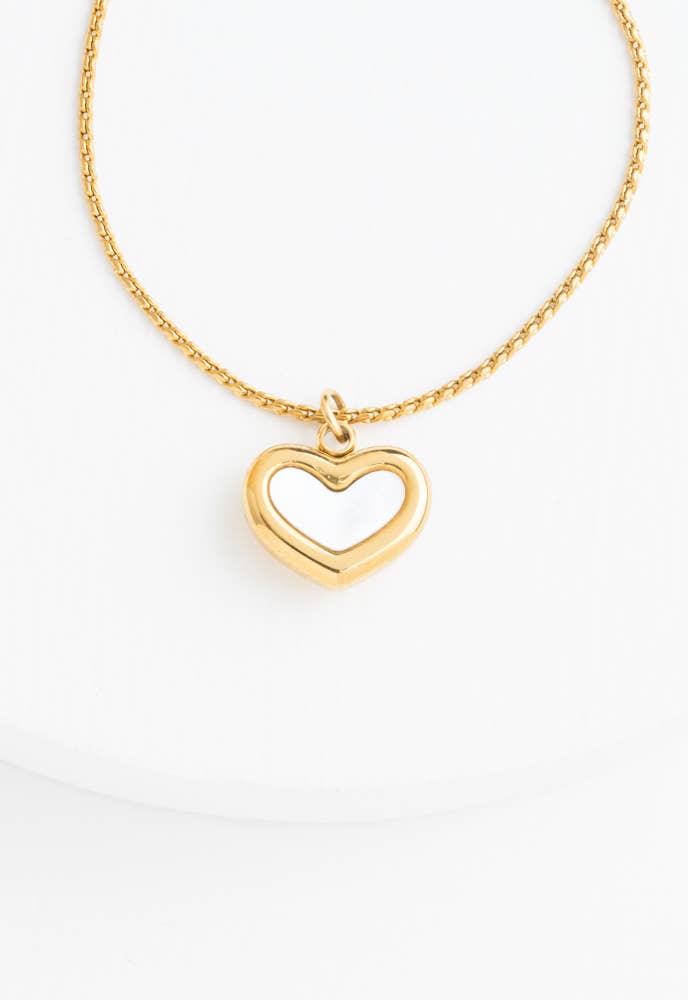 Gold Encased Pearl Heart Necklace