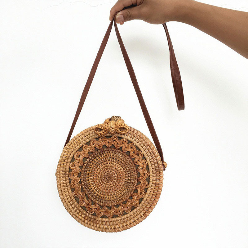 Round Woven Rattan Handbag