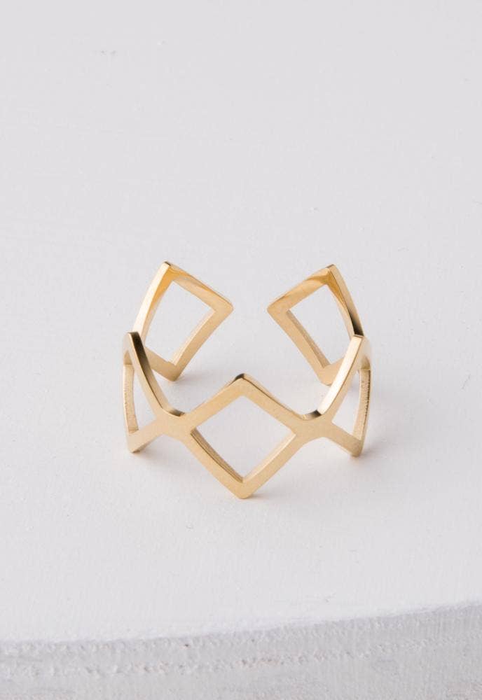 Geometric Adjustable Gold Crown Ring