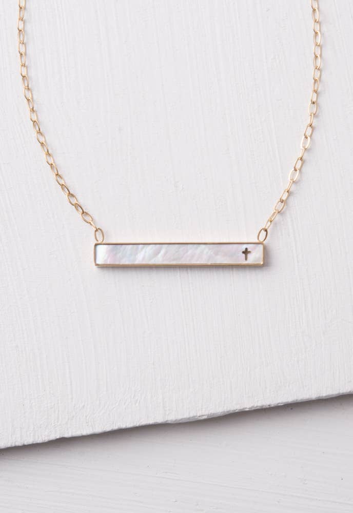 Mother of Pearl Cross Bar Necklace
