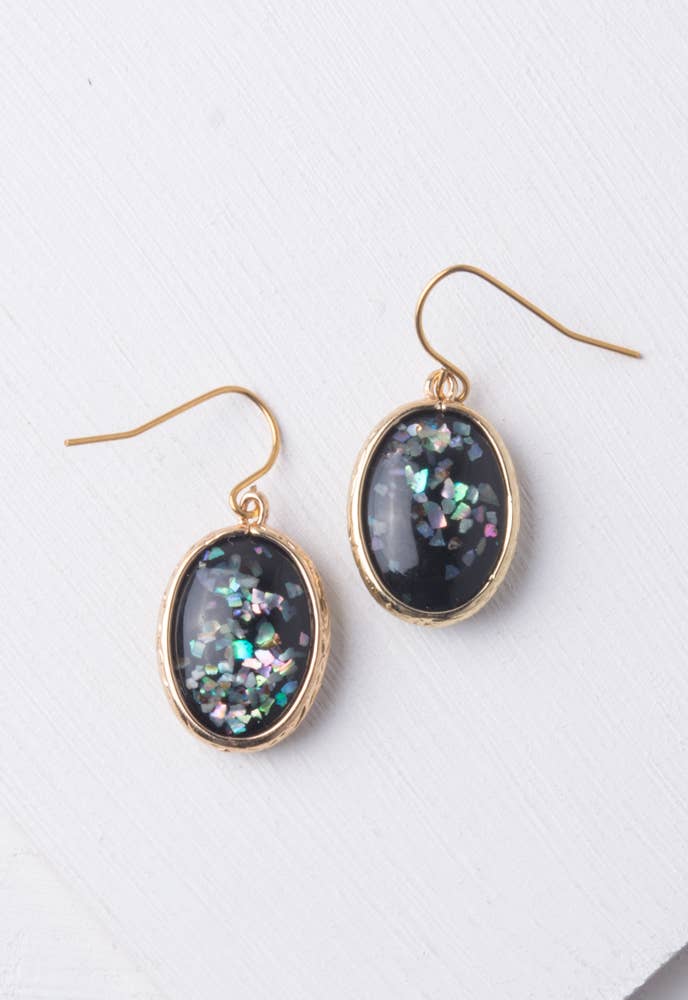 Gold & Black Opal Dangle Earrings