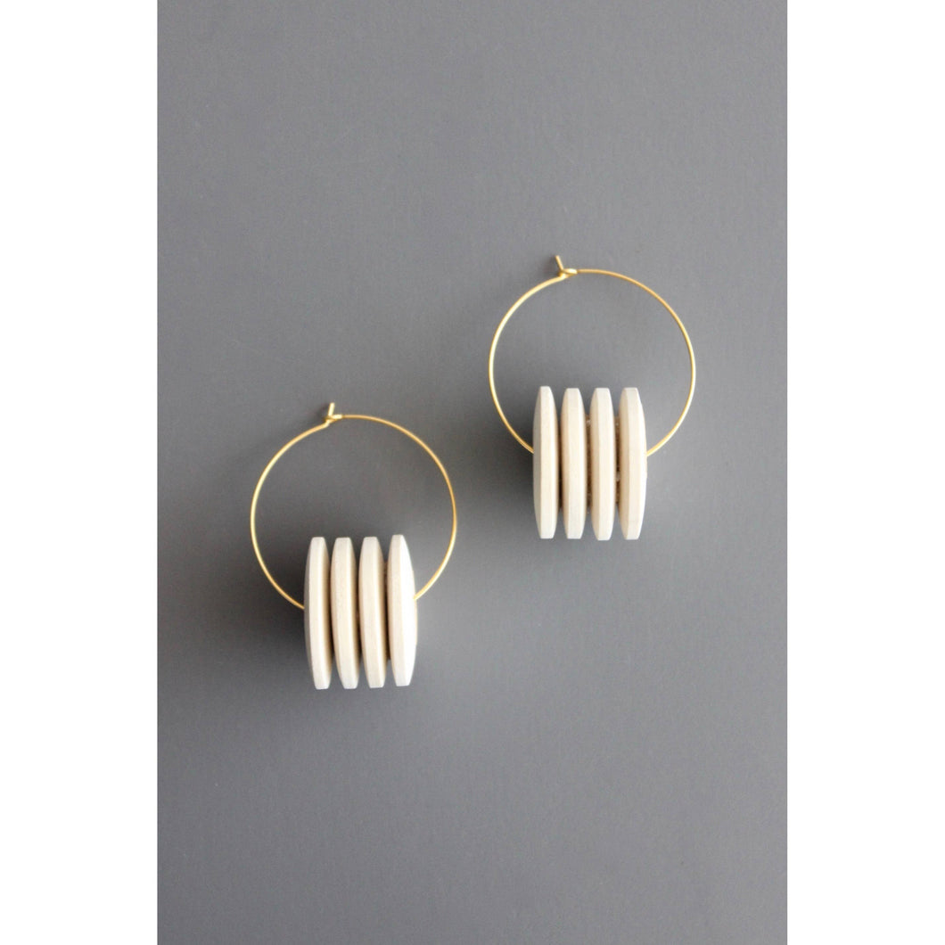 Ivory Wood Hoop Earrings