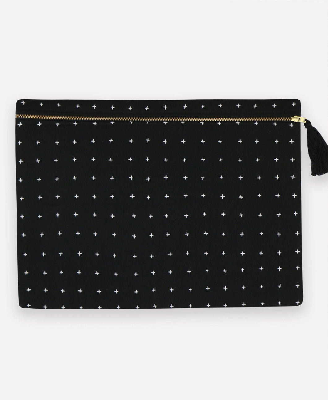 Cross-Stitch Oversized Pouch Clutch - Black