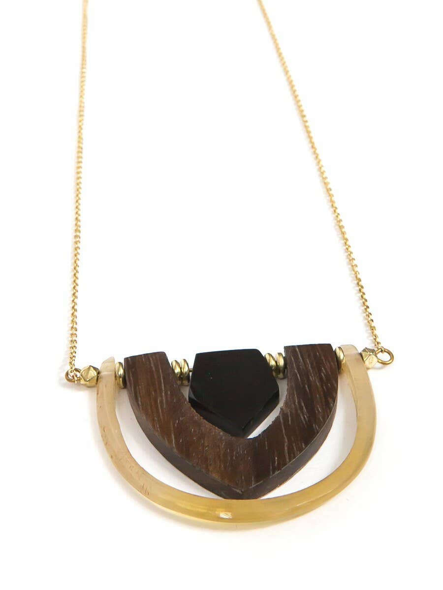 Interconnection Horn & Wood Necklace