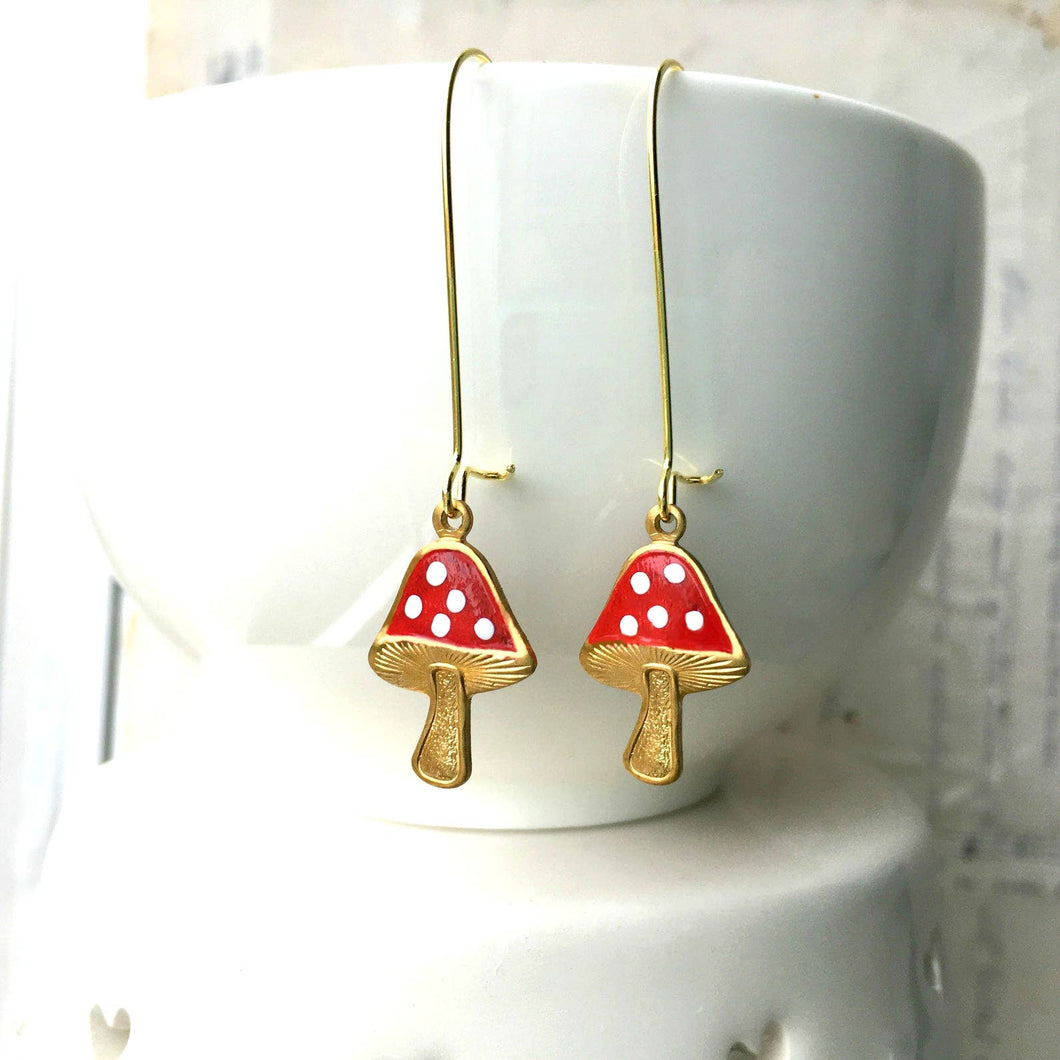 Red Enamel Mushroom Earrings