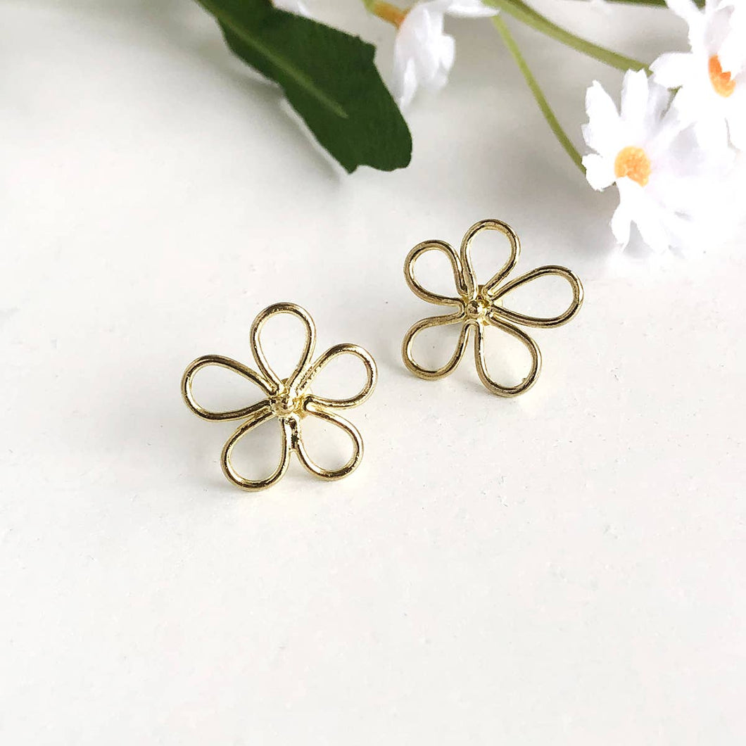 Matte Gold Wire Flower Studs