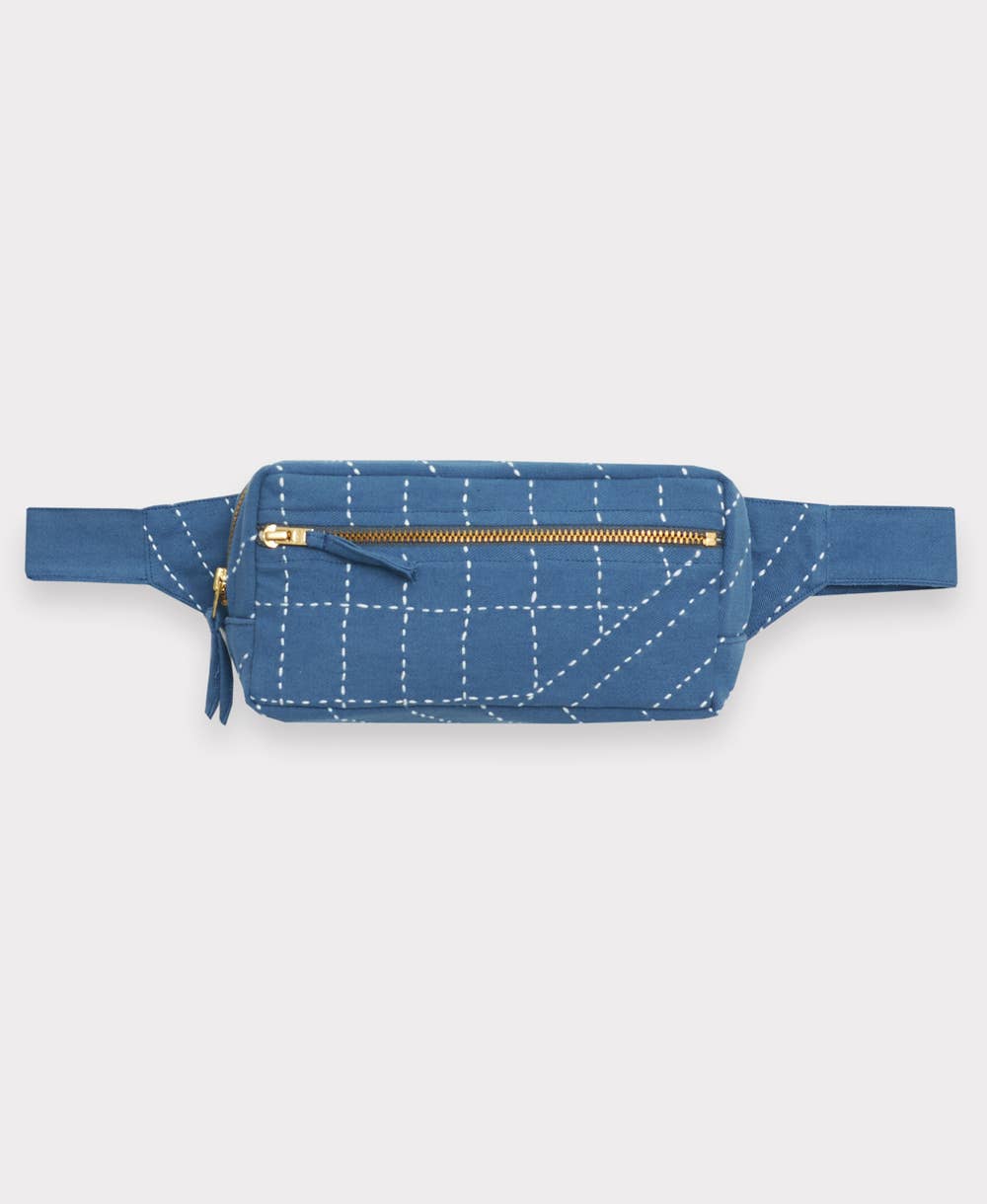 Blue Kantha Crossbody Belt Bag Fanny Pack