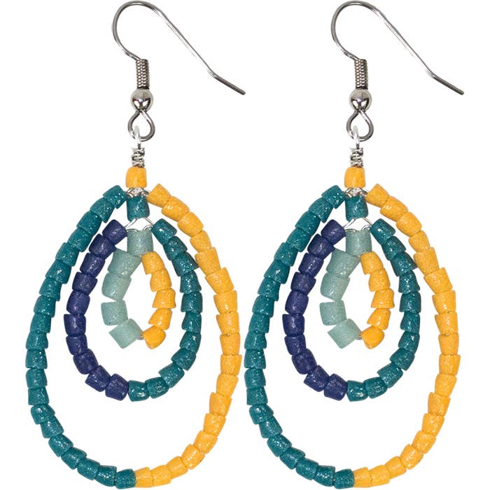 Color Block Recycled Glass Earrings - Lagoon