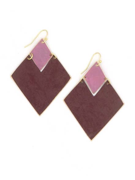 2 Tone Purple Rhombus Earrings