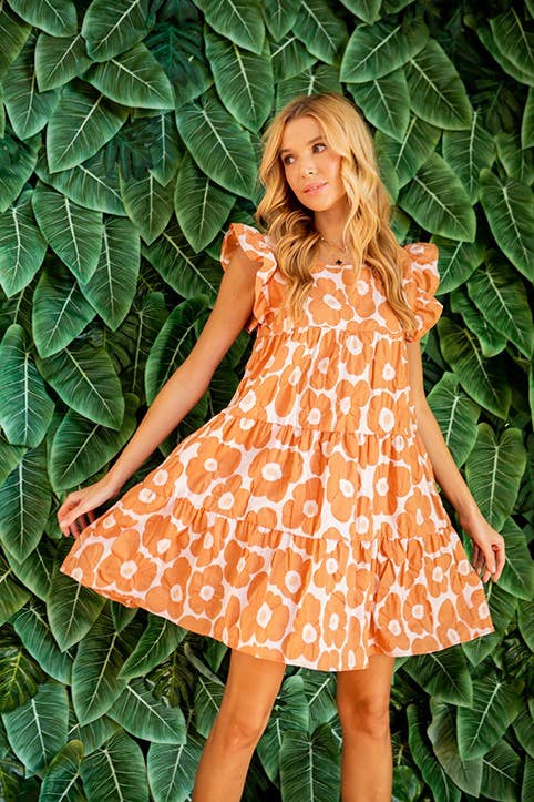Orange Daisy Tiered Dress