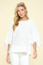 Load image into Gallery viewer, White Eyelet Dolman Bubble Sleeve Blouse
