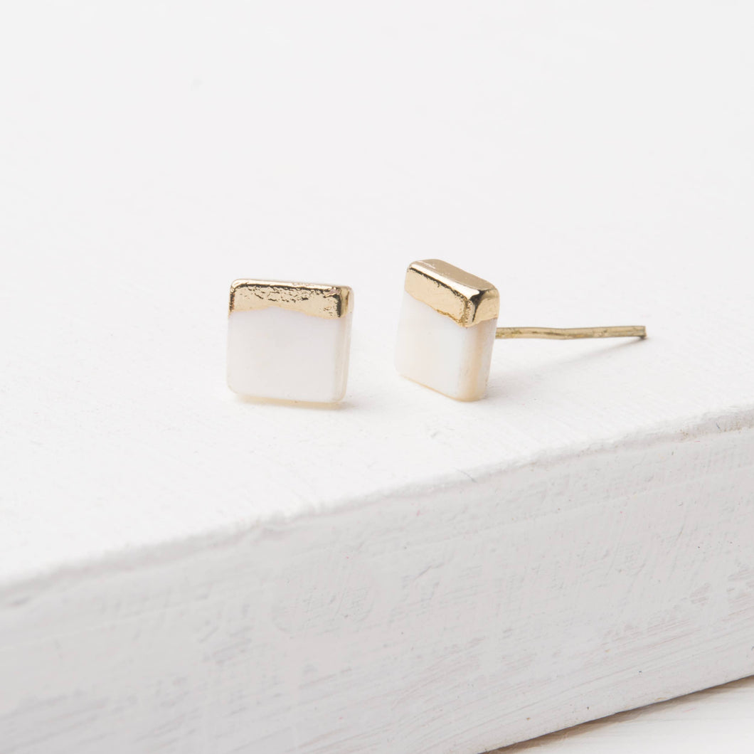 Gold Dipped Mother of Pearl Stud Earrings