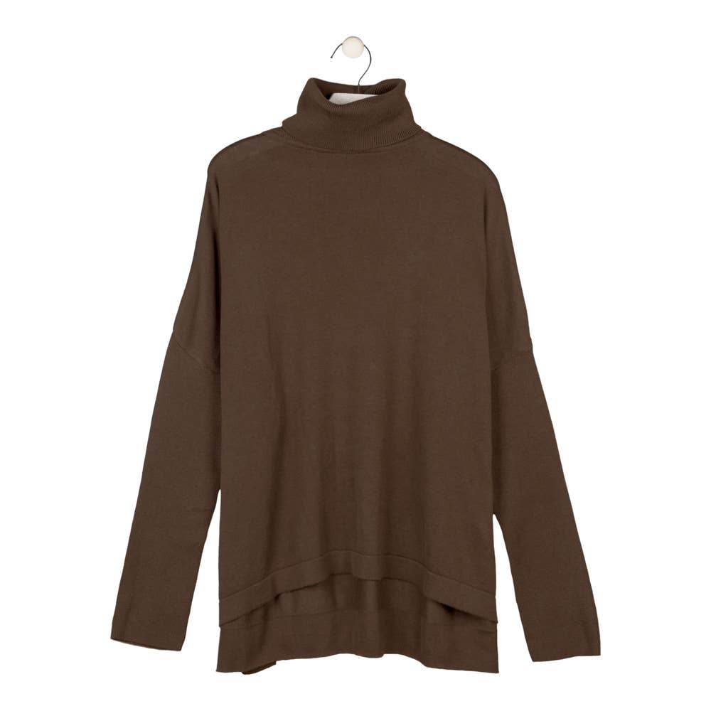 Organic Cotton Turtleneck Sweater - Brown