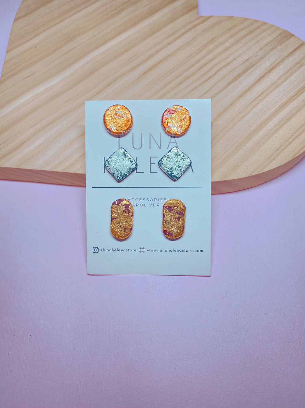 Set of 3 Metallic Clay Shapes Studs  Earrings