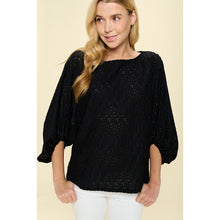 Load image into Gallery viewer, Black Eyelet Dolman Bubble Sleeve Blouse
