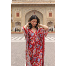 Load image into Gallery viewer, Red &amp; Blue Block Printed Kaftan Resort Dress

