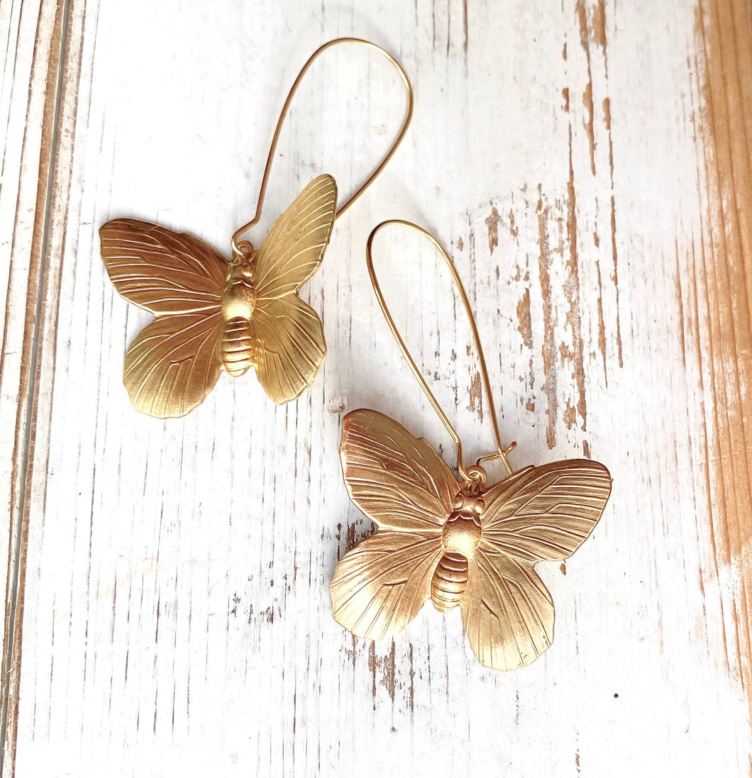 Dangling Butterfly Earrings Gold