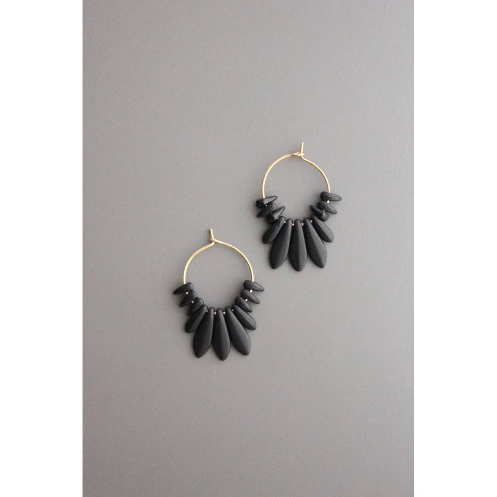 Black Glass Hoop Earrings
