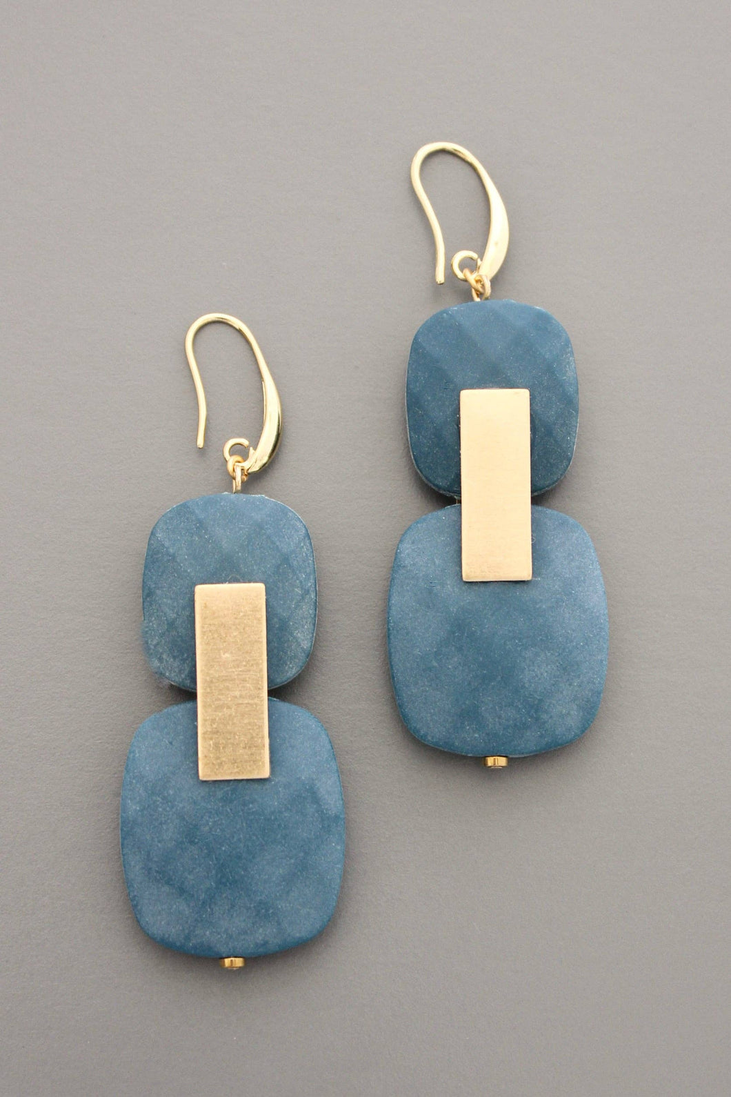 Faceted Teal Acrylic and Brass Earrings