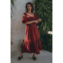 Load image into Gallery viewer, Smocked Square Neck Midi Dress - Rust
