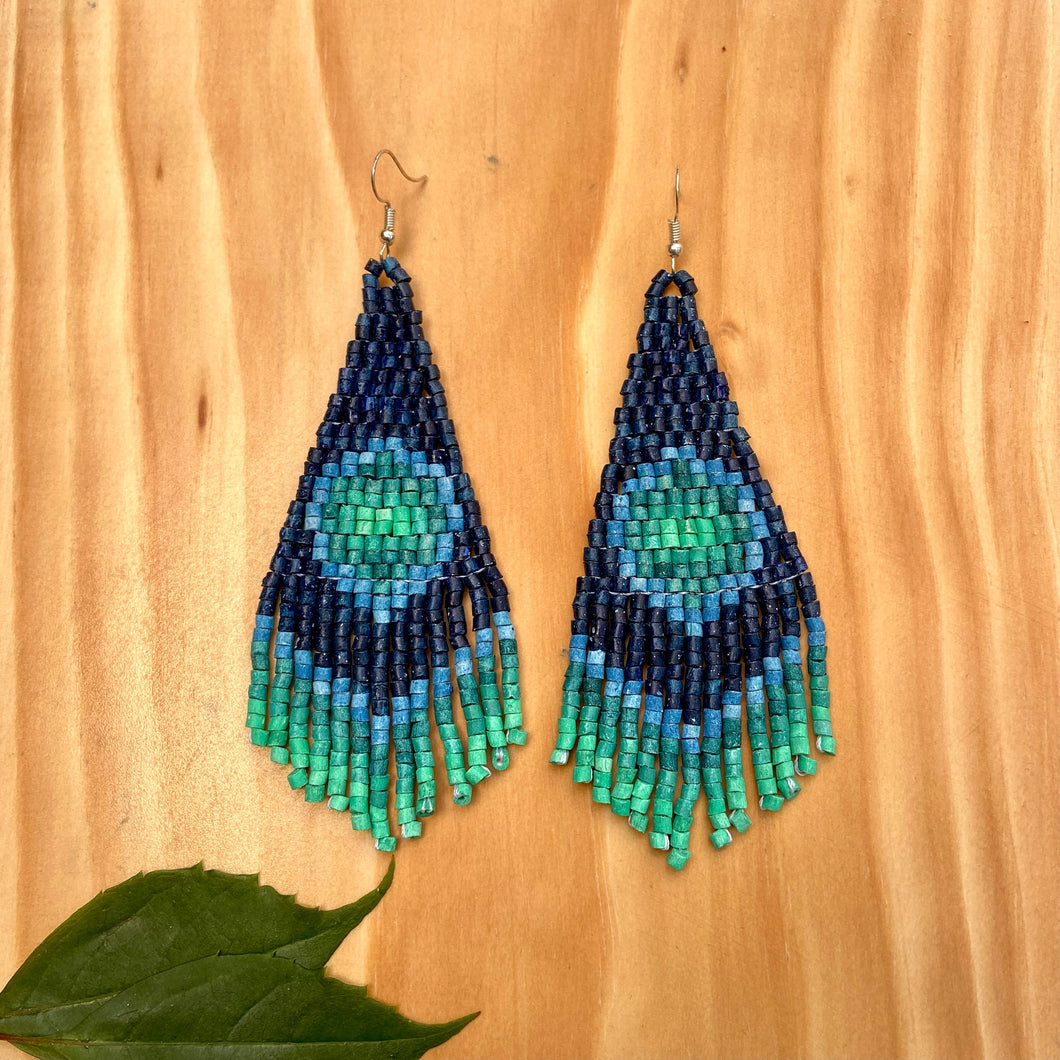 Peacock Woven Ceramic Bead Earrings