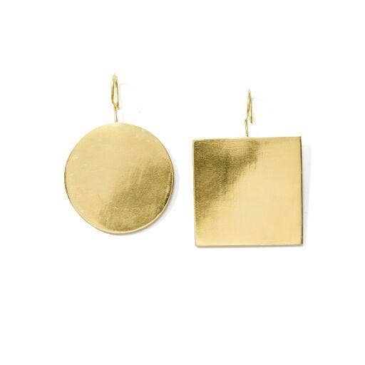 Circle and Square Statement Earrings - Brass