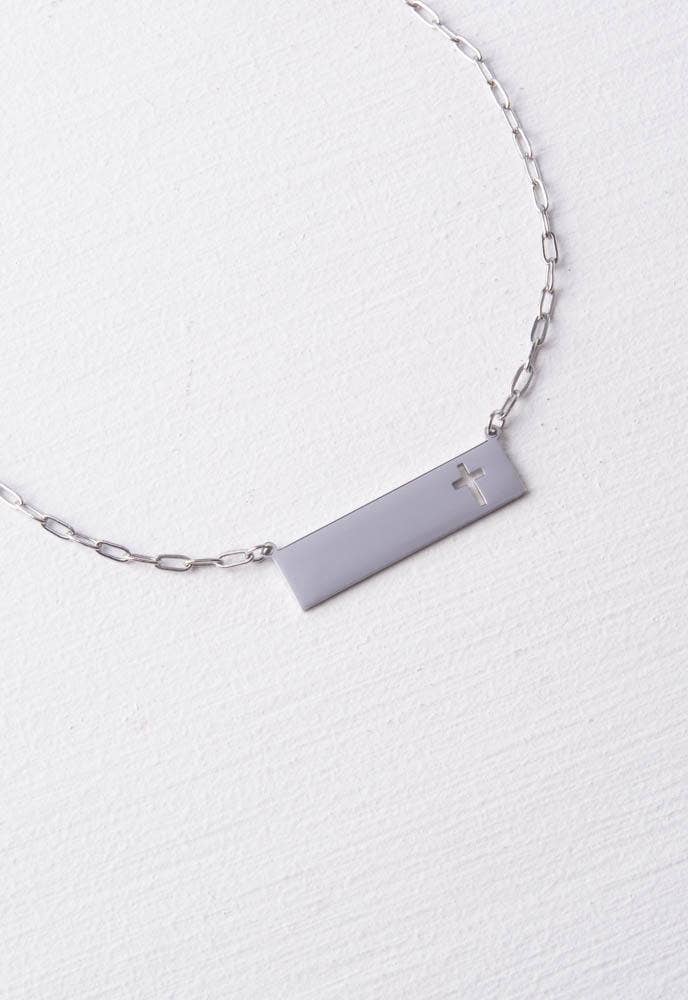 Silver Cut Out Cross Bar Necklace