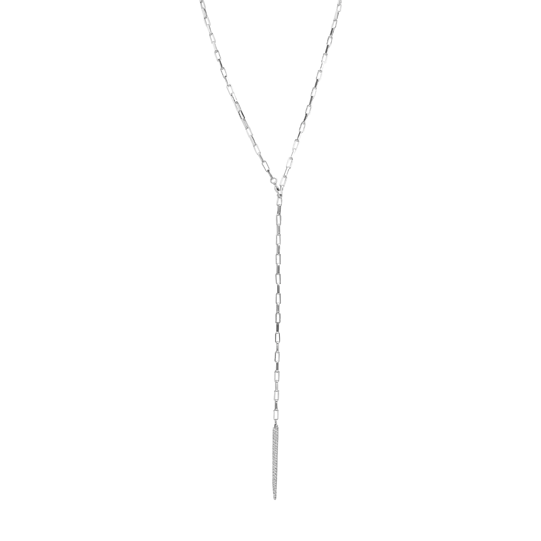Pave CZ Pendant Lariat Necklace - Silver