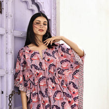 Load image into Gallery viewer, Pink and Purple Block Printed Kaftan Maxi Dress
