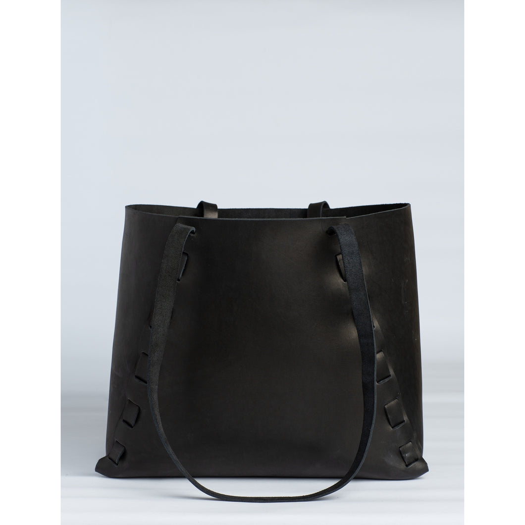 Black Woven Detail Leather Tote