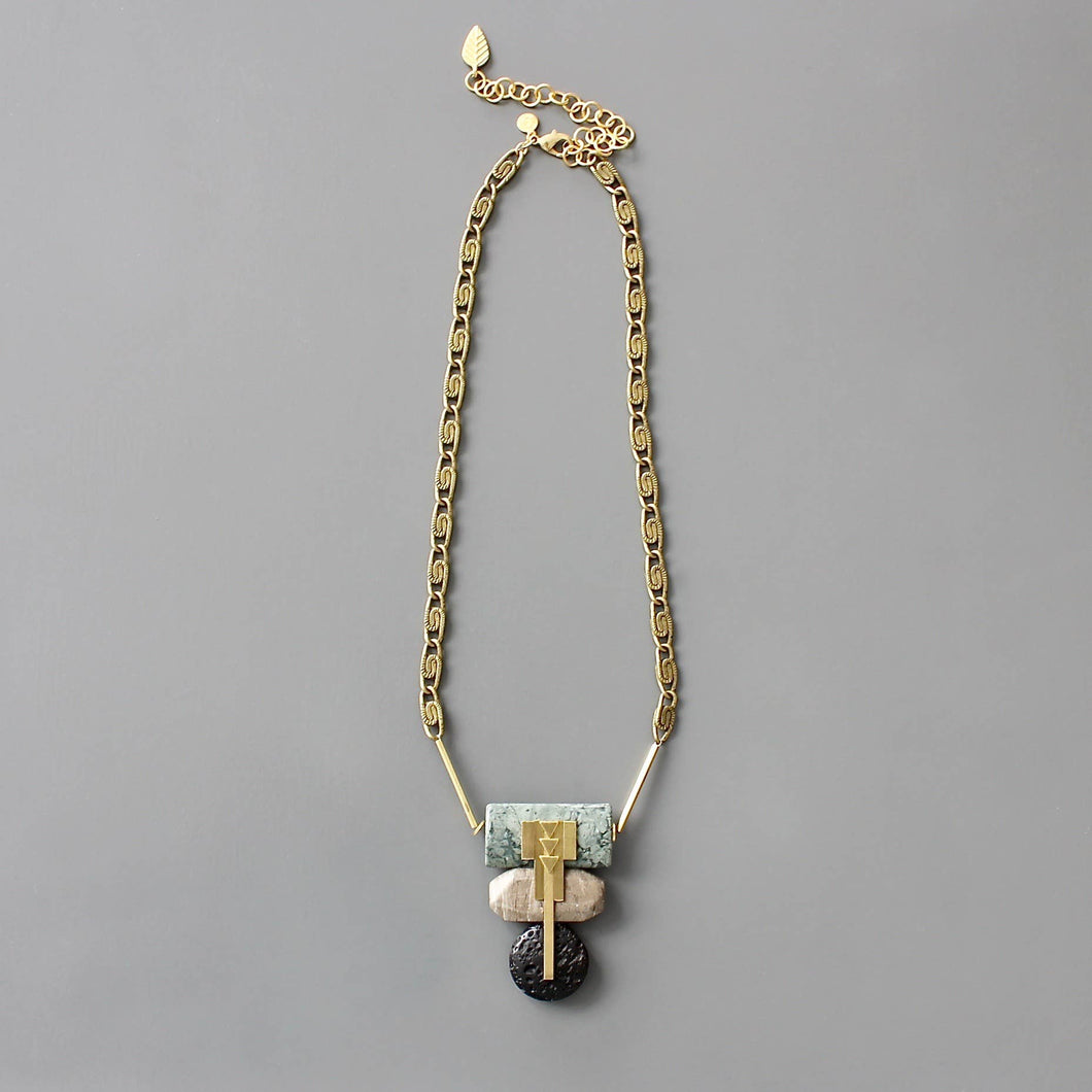 Geometric Stacked Stones Pendant Necklace