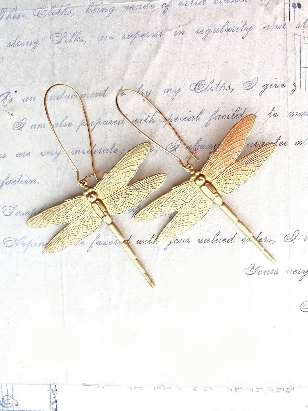 Big Dragonfly Earrings Gold Dragonfly Garden Bug Jewelry