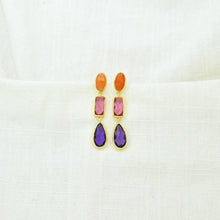 Load image into Gallery viewer, Pink Tourmaline, Carnelian, &amp; Purple Amethyst Drop Earrings
