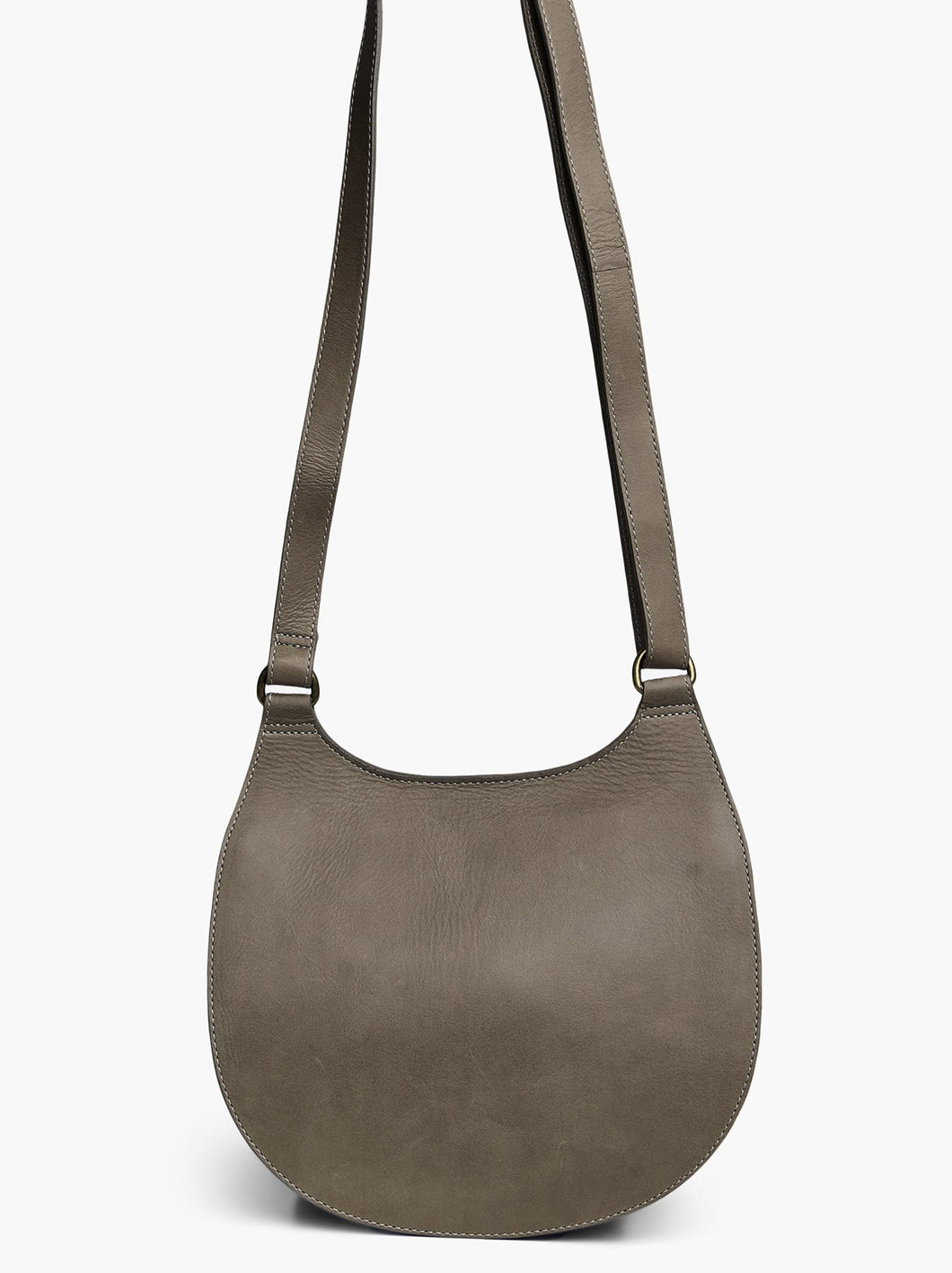 Grey Leather Saddle Bag Crossbody Bag