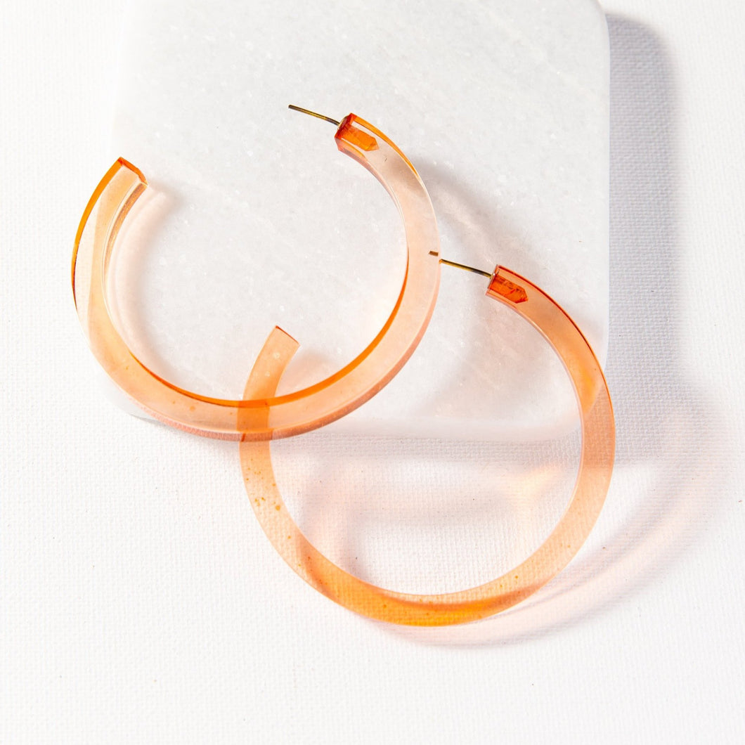 Orange Lucite Hoop Earrings