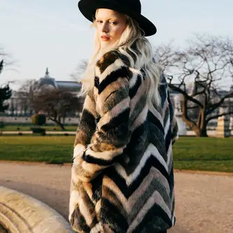 Gallery chevron faux fur coat hotsell