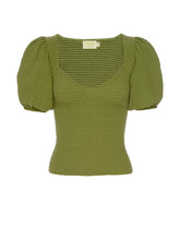 Load image into Gallery viewer, Olive Smocked Puff Sleeve Sweetheart Tee
