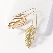 Load image into Gallery viewer, Brass Palm Leaf Drop Earrings
