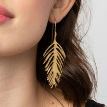 Load image into Gallery viewer, Brass Palm Leaf Drop Earrings
