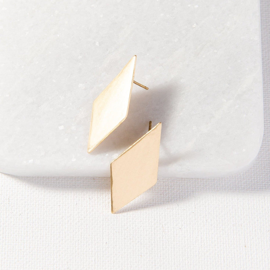 Brass Diamond Shape Post Earrings